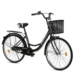 PAKUES-QO Comfort Bike PAKUES-QO Women's And Men's Bike With Rear Rack, 26 Inches 6-Speed Comfort Bikes Classic Retro Bicycle Beach Cruiser Bike Bicycle Comfortable Commuter Bicycle(Color:black)
