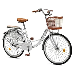 PAKUES-QO Comfort Bike PAKUES-QO Women's And Men's Bike With Rear Rack, 26 Inches 6-Speed Comfort Bikes Classic Retro Bicycle Beach Cruiser Bike Bicycle Comfortable Commuter Bicycle(Color:white)