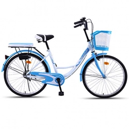 WN-PZF Bike WN-PZF 1-Speed Bicycle, Ladies' Bicycle Commuter Transportation, High Carbon Steel Frame + Bell + Front Basket + Rear Shelf + Shock Absorption, Blue, 24 inch