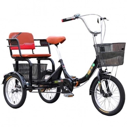 ZCXBHD Bike ZCXBHD Single Speed Three-Wheeled Bicycles with Back Seat 16 Inch Cargo Tricycles with Shopping Basket for Adults Recreation Picnics Exercise (Color : Black)
