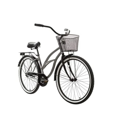 Cruiser Bike Bicycles for Adults Single Speed Bicycles for Adults 26 Inch Leisure Beach Cycling with Basket and Cargo Rack Unisex Retro Steel Bikes (Color : Gray)