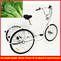 LianDu 26" 6 Speed 3Wheels White Adult Tricycle Bicycle Cruise Bike Tricycle Trike with Shopping Basket