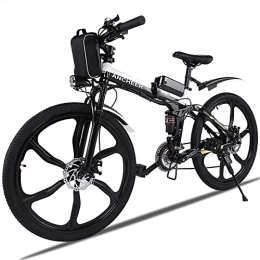 Ancheer Electric Bike ANCHEER Electric Bike Electric Mountain Bike, 26 Inch Folding E-bike with Super Magnesium Alloy 6 Spokes Integrated Wheel, Premium Full Suspension and Shimano 21 Speed Gear