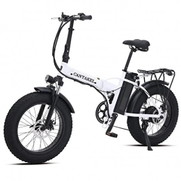 CANTAKEL Bike CANTAKEL Electric Bike, 20 Inch Fat Tire Off-Road Electric Bike / Foldable Mountain Electric Bike with 48V 15Ah Removable Hidden Battery (White)