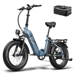 Fafrees  Fafrees Electric Bikes FF20 Polar E Bike men's fat bike, UK Plug 48V 10.4Ah*2 batteries up to 160KM, 20 inch folding e bicycle, Women's electric bike for 160-200CM 150 kg Shimano 7S (Blue)