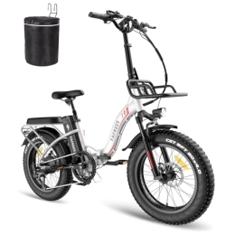 Fafrees  Fafrees F20 MAX Electric Bicycle, 20 * 4.0inch Men's Folding Electric Mountain Bike, 48V / 22.5Ah Samsung Battery, Shimano 7 Speed, Front Basket, Unisex Adult Fatbike Ebike, Range 90-150KM (White)