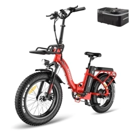 Fafrees  Fafrees F20 MAX Electric Bike, 20 * 4.0inch Fatbike Folding Electric Mountain Bicycle, 48V 22.5Ah Removable Battery, Front Basket, Shimano 7 Speed, Range 90-150KM, Unisex Adult Ebike (Red)