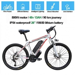 Hyuhome Electric Bike Hyuhome Electric Bicycles for Adults, Ip54 Waterproof 500W 1000W Aluminum Alloy Ebike Bicycle Removable 48V / 13Ah Lithium-Ion Battery Mountain Bike / Commute Ebike, white red, 500W