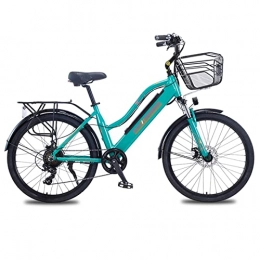 LIU Electric Bike Liu Women Mountain Electric Bike with Basket 36V 350W 26 Inch Electric Bicycle Aluminum Alloy Electric Bike (Color : Green, Number of speeds : 7)