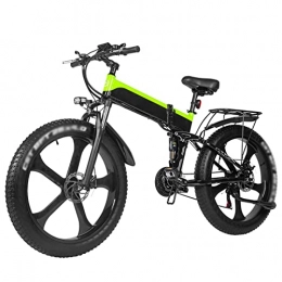 LWL Electric Bike LWL Electric Bike for Adults Foldable 1000W Motor 26×4.0 Fat Tire, Electric Bicycles Mountain Bike 48V Snow Electric Bicycle (Color : Green, Size : 48v 17Ah battery)