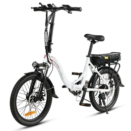 Samebike Electric Bike SAMEBIKE 20" Electric Bike for Adult, JG20 Spoked Wheel Version with 36V 12AH Removable Lithium-Ion Battery, Folding City Commuter Electric Bicycle, Shimano 7-Speed, White