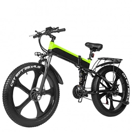 WMLD Electric Bike WMLD Folding 1000W Electric Bike For Adults 26" Fat Tire 25 Mph, Removable Lithium Battery Mountain Double Shock Foldable Ebike (Color : Green, Size : 48v 17Ah Battery)