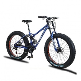 AEF Bike Fat Tire Mountain Bike for Men, Dual-Suspension Adult Mountain Trail Bikes, 24 / 26 Inch Wheels, 7 Speed, 4 Inch Knobby Tire, All Terrain Bicycle with Adjustable Seat And Dual Disc Brake, Blue, 24