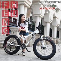 TRGCJGH Fat Tyre Bike TRGCJGH Mountain Bikes, 26 Inches Hardtail Mountain Bicycle Dual Disc Brake Bicycle Foldable High Carbon Steel And Aluminum Alloy Frame, White-24speed