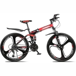 LapooH Bike 26 Inch Folding Mountain Bike for Men Women 21 / 24 / 27 / 30 Speed Bicycle MTB Lightweight Carbon Full Suspension Anti-Slip Steel Frame with Double Disc Brake, Red, 21 speed