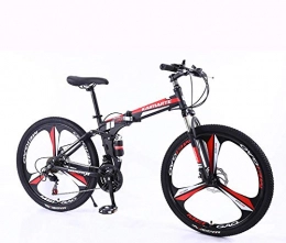 AFDK 21 Speed Mountain Bike 26 inch Carbon Steel Folding Bike Double Disc Brake Adult Bicycle 3 Knife Wheel Student Bike,Red
