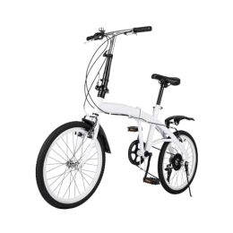 banborba Bike banborba 20 Inch Folding Bike, 6 Gear Carbon Steel Foldable Road Bike, Adult Height Adjustable White Bike Front and Rear with Mudguards, Idea for Rugged Roads, Muddy Roads, Mountain Roads, Etc