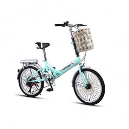 DHTOMC Bike Bicycle Fashion 20-inch Folding Bike 7-Speed Cycling Commuter Foldable Bicycle Women's Adult Student Car Bike Easy to Carry Lightweight High-Carbon Steel Frame Shock Damping (Color : Green)
