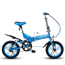 Hmvlw Folding Bike Hmvlw Shock absorption folding bicycle Adult mountain folding bike shock absorption single speed 14 inches suitable for adult men and women to work, school, excursions and play (Color : Blue)