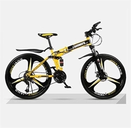 JHKGY Bike JHKGY Bikes Folding Bicycle Mountain Bike Dual Disc Brake, Lightweight Carbon Steel Full Suspension Frame, Lightweight And Durable for Men Women Bike, yellow, 24 inch 30 speed