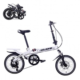 JYTFZD Bike JYTFZD WENHAO Folding Adult Bicycle, 14 / 16-inch Portable Bicycle, 6-speed Speed Regulation, Dual Disc Brakes, Adjustable Seat, Quick Folding Shock-absorbing Commuter Bike (Color : White)