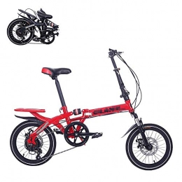 JYTFZD Folding Bike JYTFZD WENHAO Folding Adult Bicycle, 16-inch 6 Variable-speed Labor-saving Shock-absorbing Bicycle, Front and Rear Double Disc Brakes, Fast Folding Portable Commuter Bicycle (Color : Red)