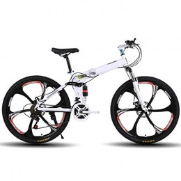 LHQ-HQ Folding Bike LHQ-HQ Outdoor sports 26Inch Mountain Bike, Folding Bicycles, Full Suspension And Dual Disc Brake, Carbon Steel Frame 27Speed Bike Outdoor sports Mountain Bike (Color : White)