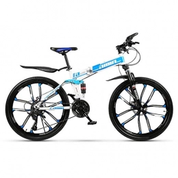 LHQ-HQ Folding Bike LHQ-HQ Outdoor sports Mountain Bike 21 Speed Folding Bike 26 Inches 10Spoke Wheels Suspension Bicycle Outdoor sports Mountain Bike (Color : Blue)