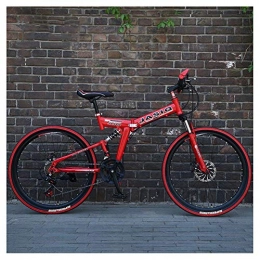 LHQ-HQ Folding Bike LHQ-HQ Outdoor sports Mountain Bike 27 Speed 26 Inches Spoke Wheels Dual Suspension Folding Bike with Double Disc Brake Outdoor sports Mountain Bike (Color : Red)