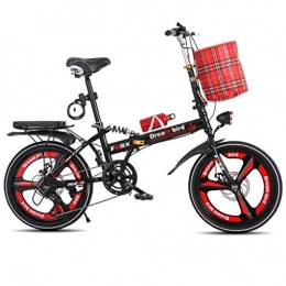 WLGQ Bike WLGQ Bicycle Folding Shifting Disc Brakes 20 Inch Shock Absorption Unisex Ultralight Portable Folding Bicycle (Color : Red, Size : 150 * 35 * 110cm)
