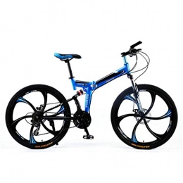 Zhangxiaowei Bike Zhangxiaowei Mountain Bike Folding Bicycle Adults Full Dual Suspension 26-Inch Wheels 21 / 24-Speed Blue, 21 speed