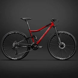 Bike 26 Inch Bicycle Frame Full Suspension Mountain Bike, Double Shock Absorption Bicycle Mechanical Disc Brakes Frame (red 27 Speeds)