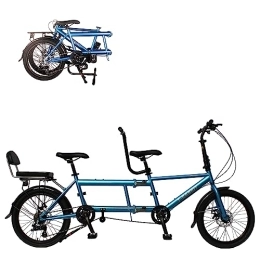 HIMcup Bike Tandem Bike 20-inch Folding Bicycles Twinn, Classic Tandem Adult Beach Cruiser Bike with Adjustable 7 Speeds, Family Riding Couple Universal Wayfarer Travel Bikes 2-Seater & Disc Brake, CE