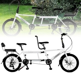 BOBVB Bike Tandem Bike, City Tandem Bicycles, 20-inch Folding Beach Cruiser Bike, Three Seater, 7-Speed Adjustable, Size 210x35x110cm / 110x35x62cm, Maximum Load 200kg white