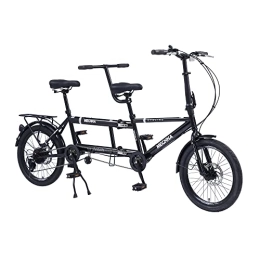 Generic Bike Tandem Bike - City Tandem Folding Bicycle, Foldable Tandem Adult Beach Cruiser Bike Adjustable 7 Speeds, CE / FCC / CCC (Black)