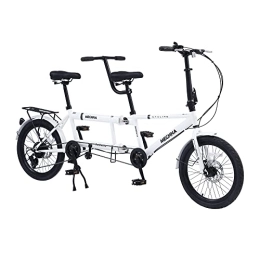 Generic Bike Tandem Bike - City Tandem Folding Bicycle, Foldable Tandem Adult Beach Cruiser Bike Adjustable 7 Speeds, CE / FCC / CCC (White)