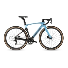   Fahrräder für Erwachsene Road Bike Disc Brake Fully Hidden Cable Carbon Fiber Handlebar Use Groupset (Color : Blue, Size : 22_48CM)
