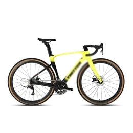   Fahrräder für Erwachsene Road Bike Disc Brake Fully Hidden Cable Carbon Fiber Handlebar Use Groupset (Color : Yellow, Size : 22_45CM)