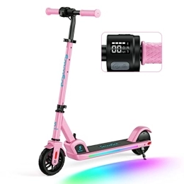 SMOOSAT Electric Scooter SmooSat E9 PRO Electric Scooter for Kids, Colorful Rainbow Light, LED Display, Adjustable Speed and Height, Foldable, Ages 8 and Up