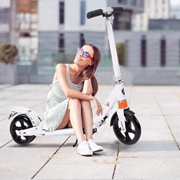 Hesyovy Scooter Hesyovy Lightweight Scooter T-Style Sturdy Aluminium Alloy Foldable Height Adjustable Big Wheel 195 mm Wheels City Scooter for Adults (White)