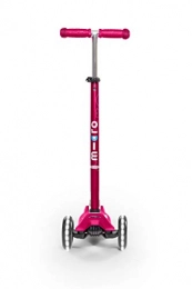 Micro Scooter Micro Maxi Deluxe Led Scooter Pink Light Up Wheels Adjustable 3 Wheeled 5-12 Years Raised Deck