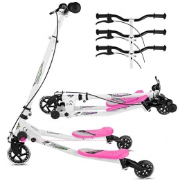 Lonlier Scooter Swing Wiggle Scooters for Girls, Pink 3 Wheels Foldable Quirky Fun Drifting Push Speeder Tri Slider Kickboard Freestyle Carving Speeder for Ages 3-8
