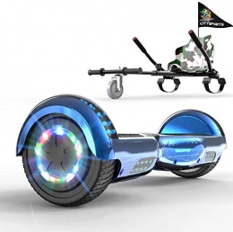 GeekMe Scooter GeekMe Hoverboards 6.5 Inches with go kart seat, Segway hoverkart with LED Lights - Bluetooth Speaker - Flashing Wheels, Gift for kids and adults! (Blue+Camouflage kart)