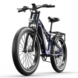 Vikzche Q Vélos électriques MX06 Step Thru Vélo électrique de montagne, batterie au lithium amovible 48 V x 17, 5 Ah, vélos électriques à suspension complète, freins à disque doubles pneus de 66 cm pour hommes et femmes (MX03)