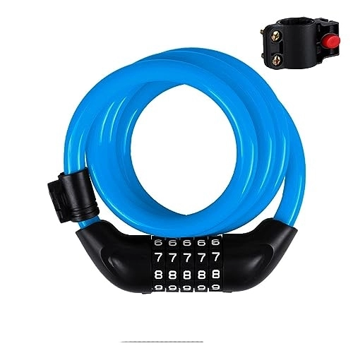 Cerraduras de bicicleta : Aintap Candado de cable de acero antirrobo para bicicletas - Código de 5 dígitos, 1200 mm x 12 mm - Color azul, fácil de transportar y usar - Mejora la seguridad de la bicicleta