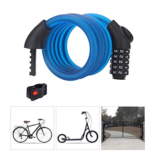 Cerraduras de bicicleta : Candado Bici con Código de 4 Dígitos, Alta Seguridad Candado en Espiral para Bicicleta, Candado Bicicleta Cable Antirrobo Bicicleta para Candado Vehículos Eléctricos de Bicicleta Scooter, Azul, 1.2m