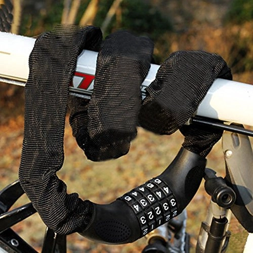 Cerraduras de bicicleta : Candado de cadena, Ubegood Cadena antirrobo de acero Candado con 5 dígito combinación numérica para bicicleta y motocicleta(Negro, 900mm)