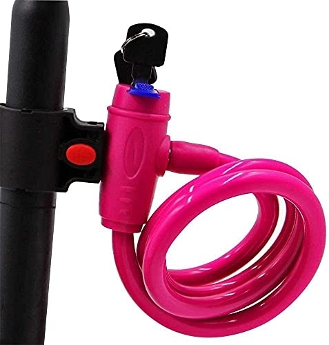 Cerraduras de bicicleta : Candado para bicicleta, candado de cable, llaves seguras en espiral, candado de alambre portátil para bicicleta de montaña con soporte de montaje de 1, 2 mx 12 mm (color: rosa) (rosa)