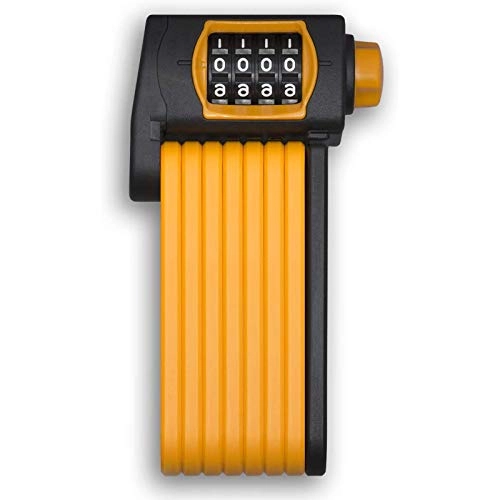Cerraduras de bicicleta : Candado plegable para bicicleta de 4 dígitos con contraseña de acero portátil, aleación antirrobo, color naranja y negro