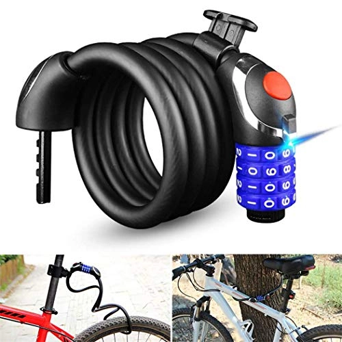Cerraduras de bicicleta : SGSG Candado de Cable, candado de Bicicleta de combinación de 4 dígitos, Cadena de Bicicleta de 1, 2 m, Cerradura de luz Inteligente LED de Seguridad de Acero Flexible para Bicicleta, Scooter, par